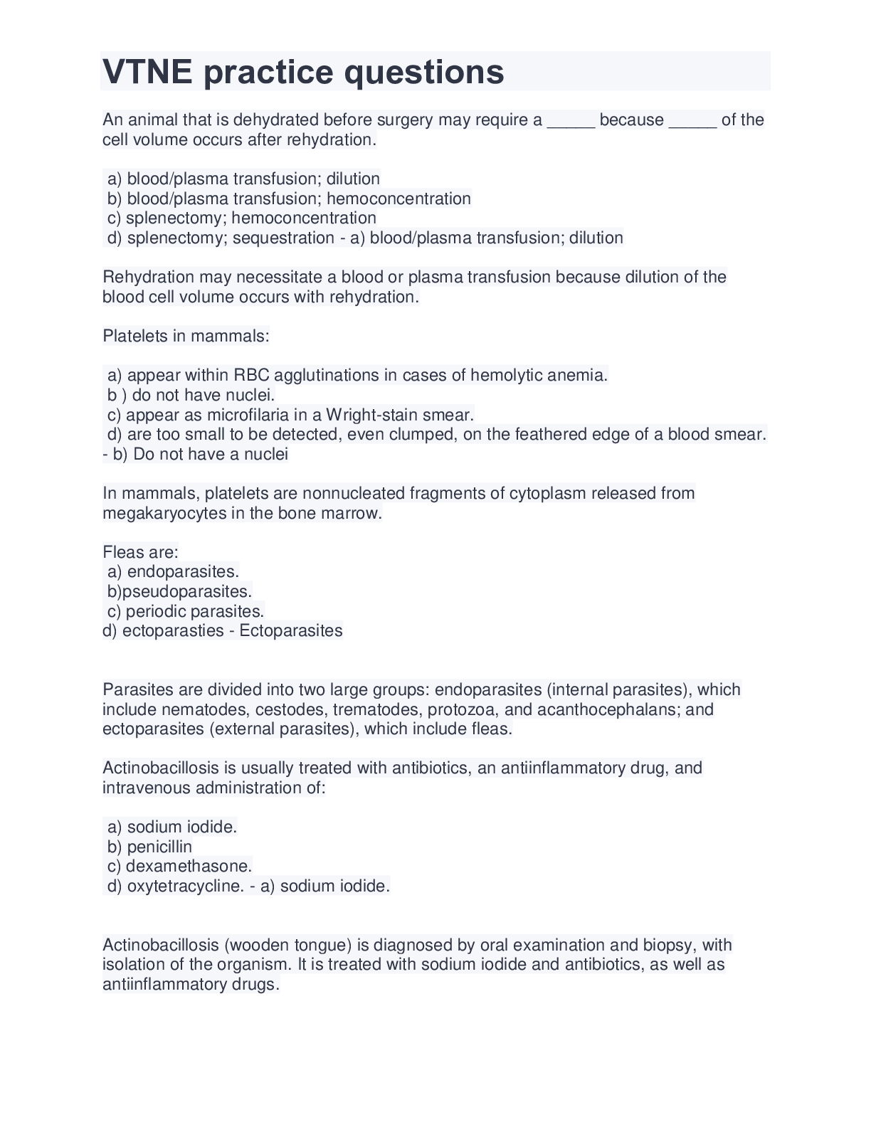 Preview image of VTNE practice questions document